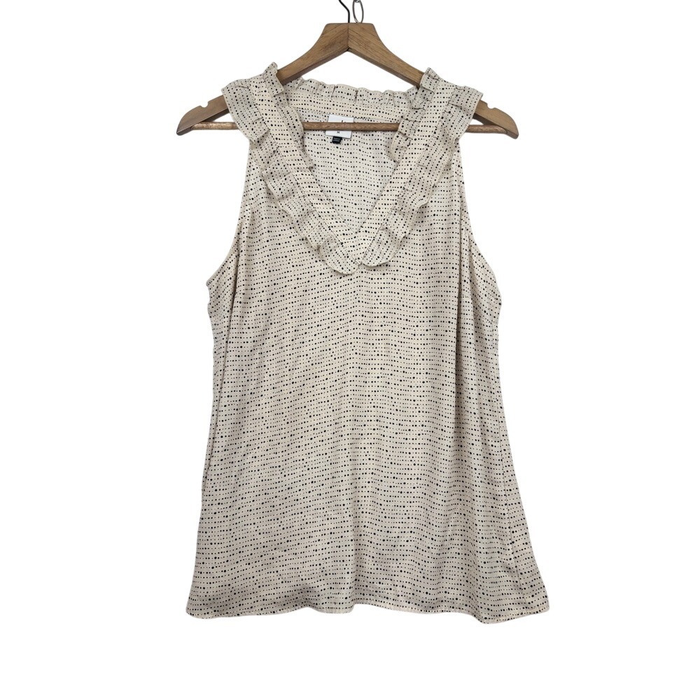 Cabi Sleeveless Blouse Womens M Polka Dot Ruffle V-Neck‎ Lightweight